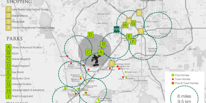 Map of resort communities near Disney. Orlando short term rental zones 